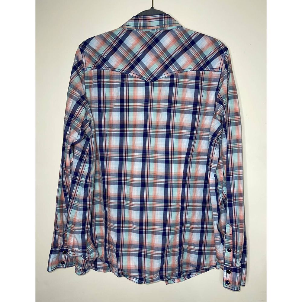 Cruel Western Wear Mens Blue Button Snap Plaid XXL Long Sleeve Button Front Top - Picture 3 of 6